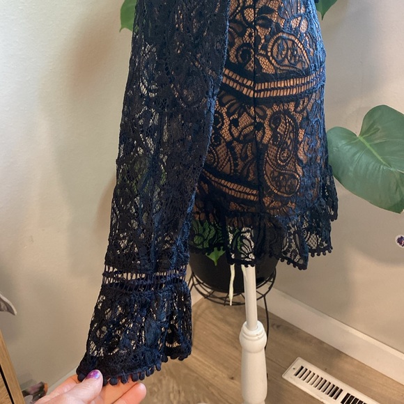 For Love And Lemons Black Lace Dress SizeSmall, Open Back, Long Sleeve Dress - Picture 7 of 16